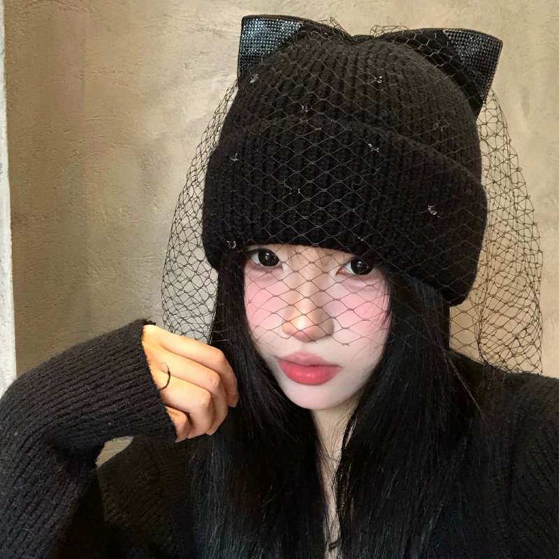 Beanie Cuffed Knit - Y2K Cat Ear Knit Beanie Hats