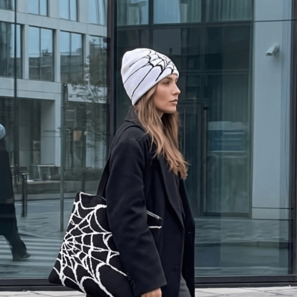 Hip-hop Soft Spider Web Patter - Beanie Cuffed Knit 评论和价格