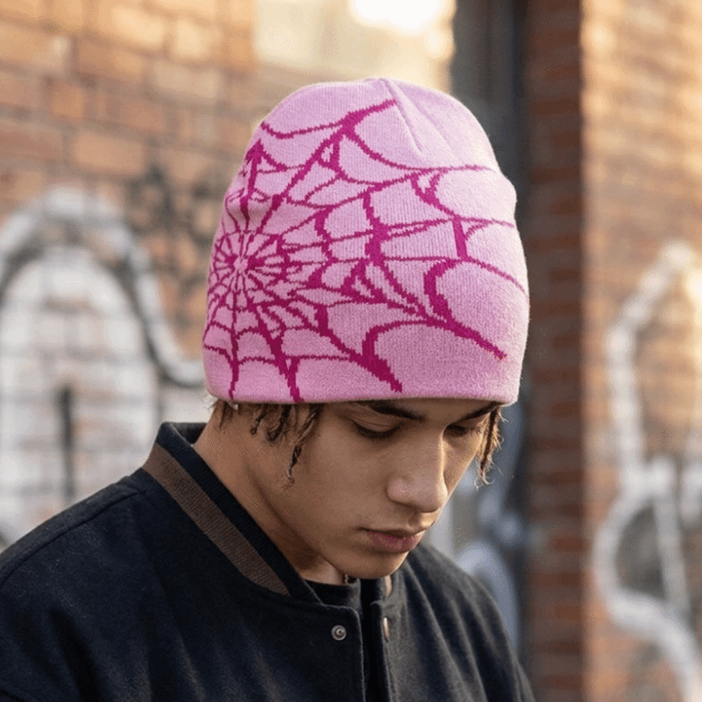 Hip-hop Soft Spider Web Patter - Beanie Cuffed Knit 评论和价格