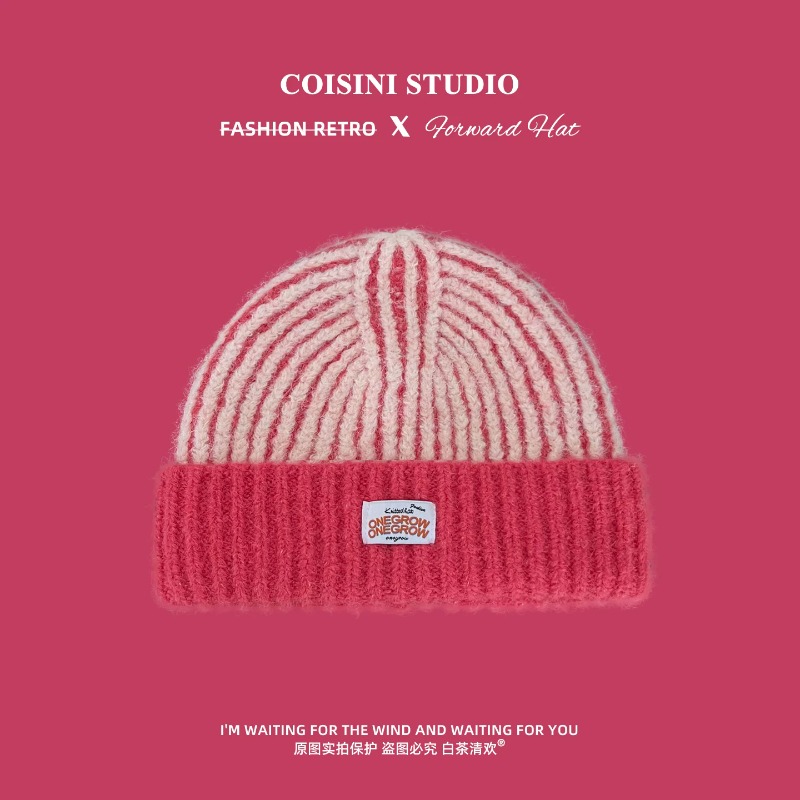 Women Striped Fuzzy Knit Beani - Beanie Cuffed Knit 评论和价格