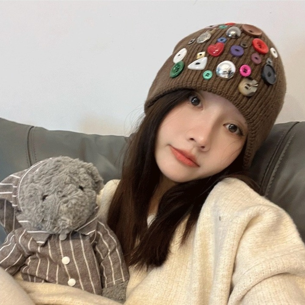 Colorful Button Beanie Hat Irr - Beanie Cuffed Knit 评论和价格